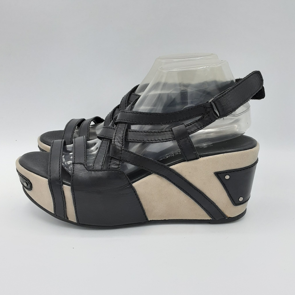 Antelope Black and Cream Wedge Sandals